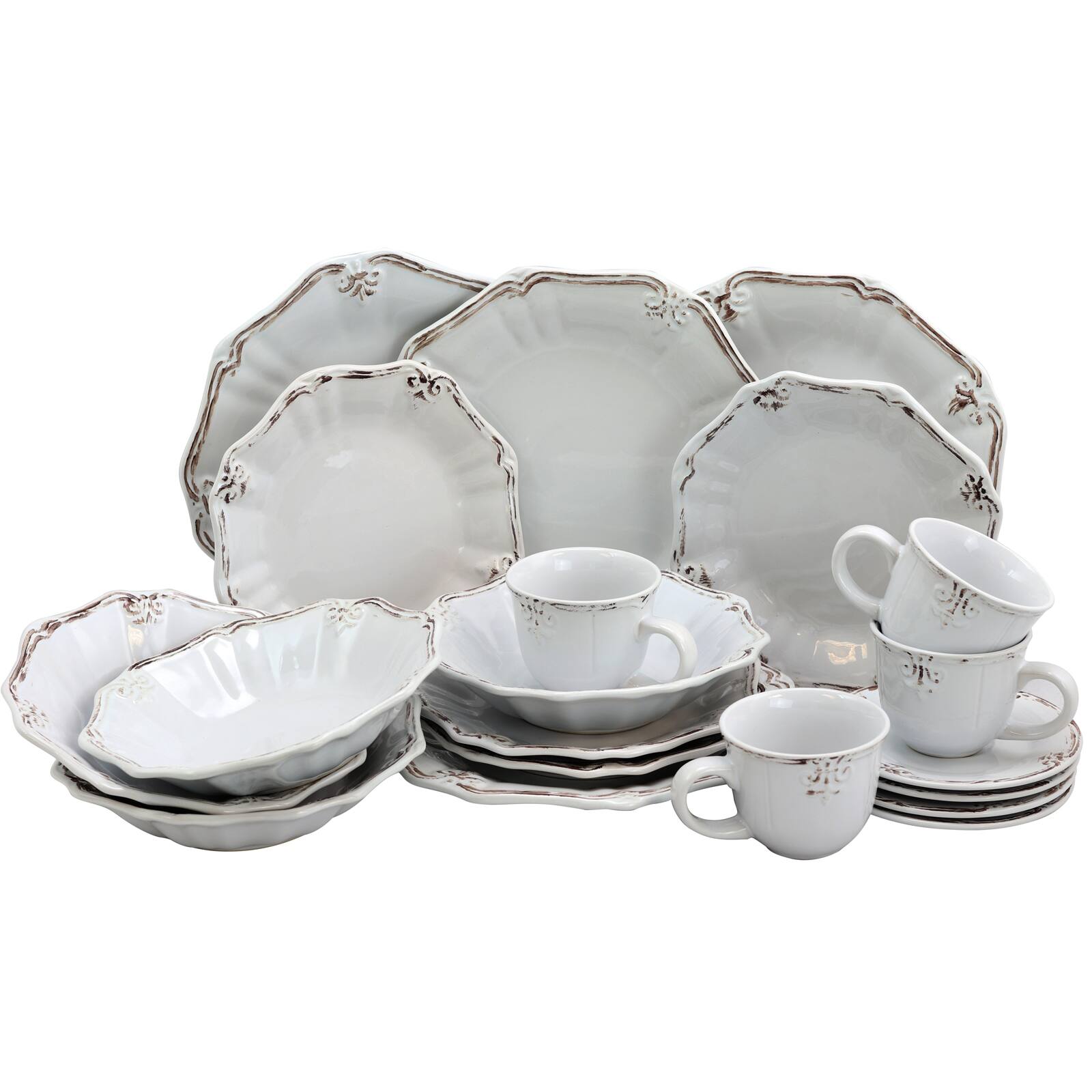 Alt View 2. Elama - Elama Fleur De Lys 20-Piece Dinnerware Set in White - White.