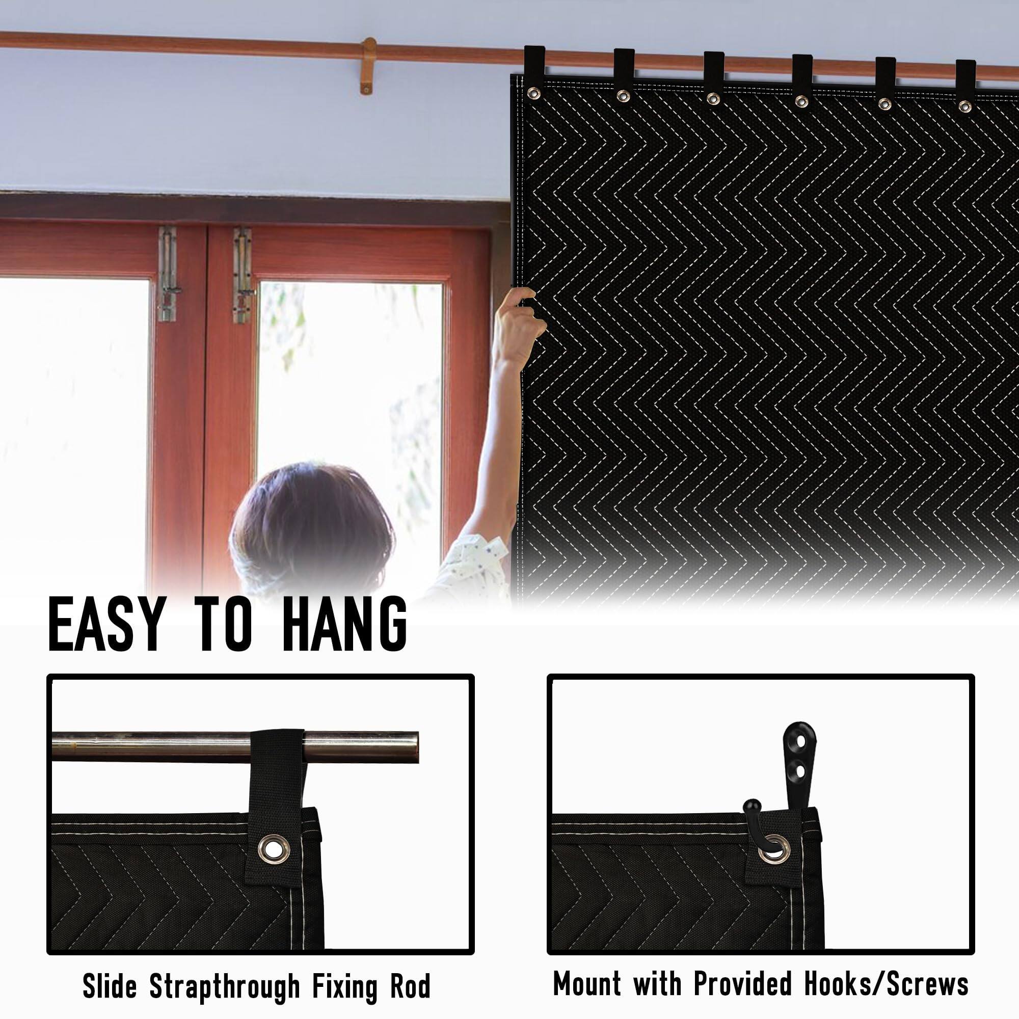 EASY TO HANG

Slide Strapthrough Fixing Rod

Mount with Provided Hooks/Screws