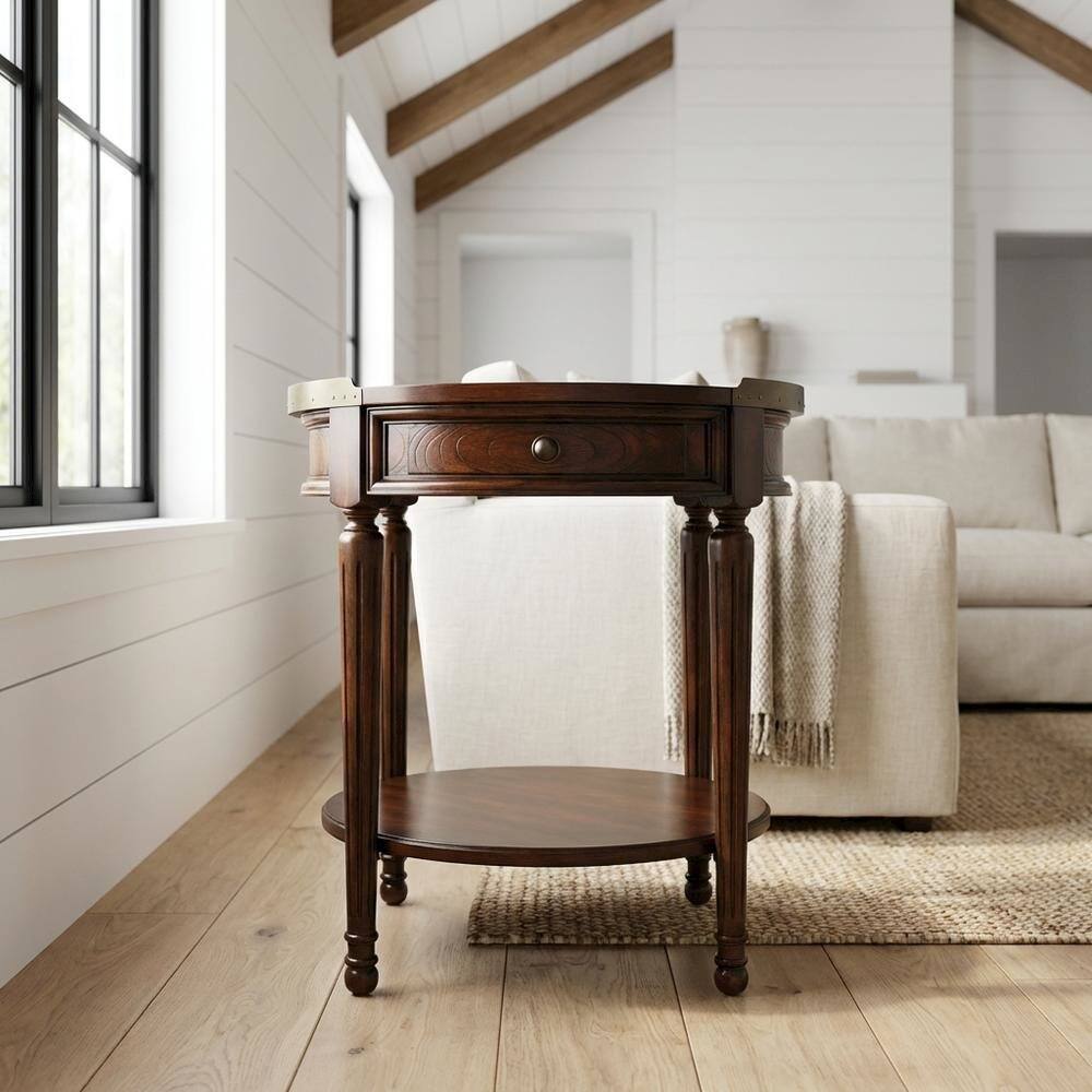 Alt View 4. Starlight Canyon Home - Round Side Table with Drawer, Transitional Accent End Table - Dark Brown.