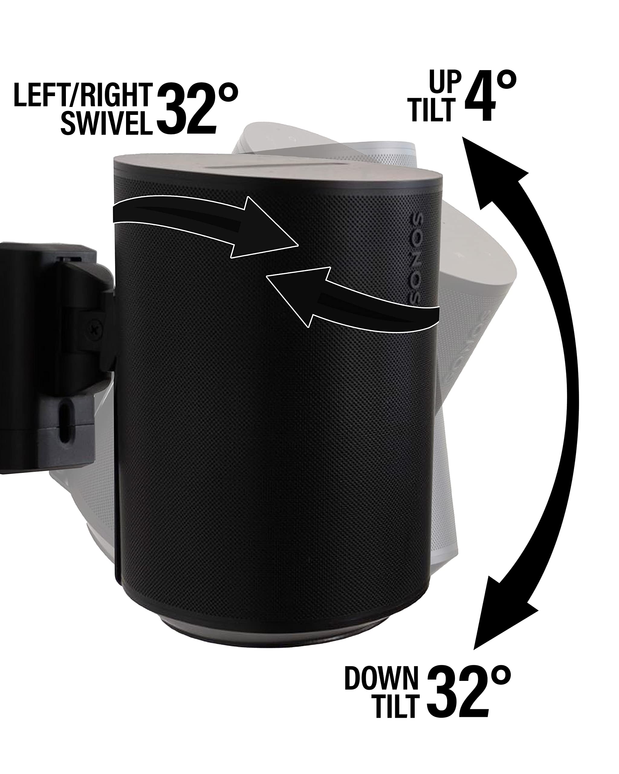 LEFT/RIGHT SWIVEL 32°  
UP TILT 4°  
DOWN TILT 32°