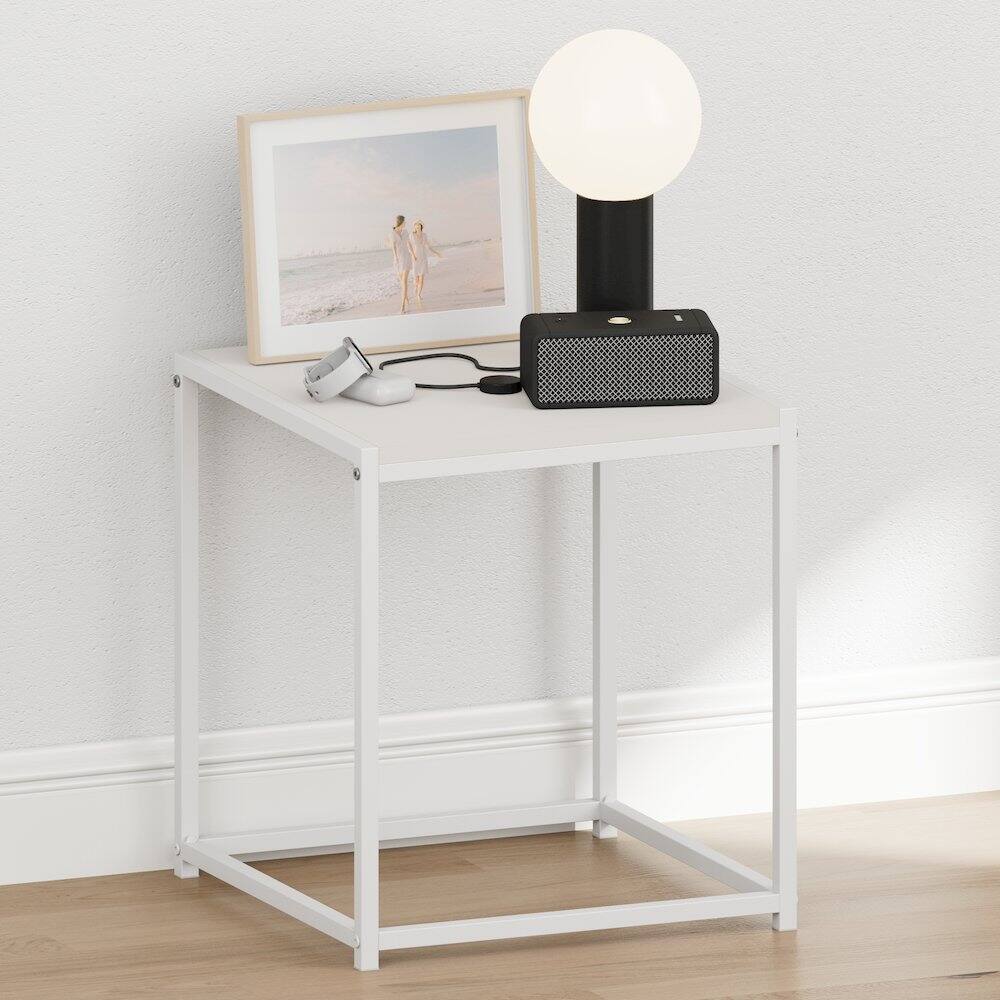 Angle. Furinno - CAMNUS Night Stand, Metal Frame Nightstand, Toolless Side Table, End Table, Bedside Table - Solid White/White.