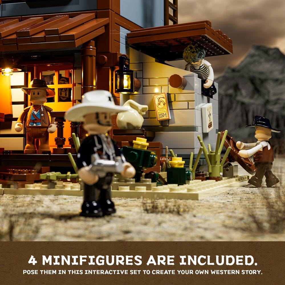 4 MINIFIGURES ARE INCLUDED.  
POSE THEM IN THIS INTERACTIVE SET TO CREATE YOUR OWN WESTERN STORY.