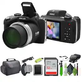 Minolta - Pro Shot MN53Z 16 MP HD Digital Camera with 53x Zoom, 1080p HD Video Bundle - Black