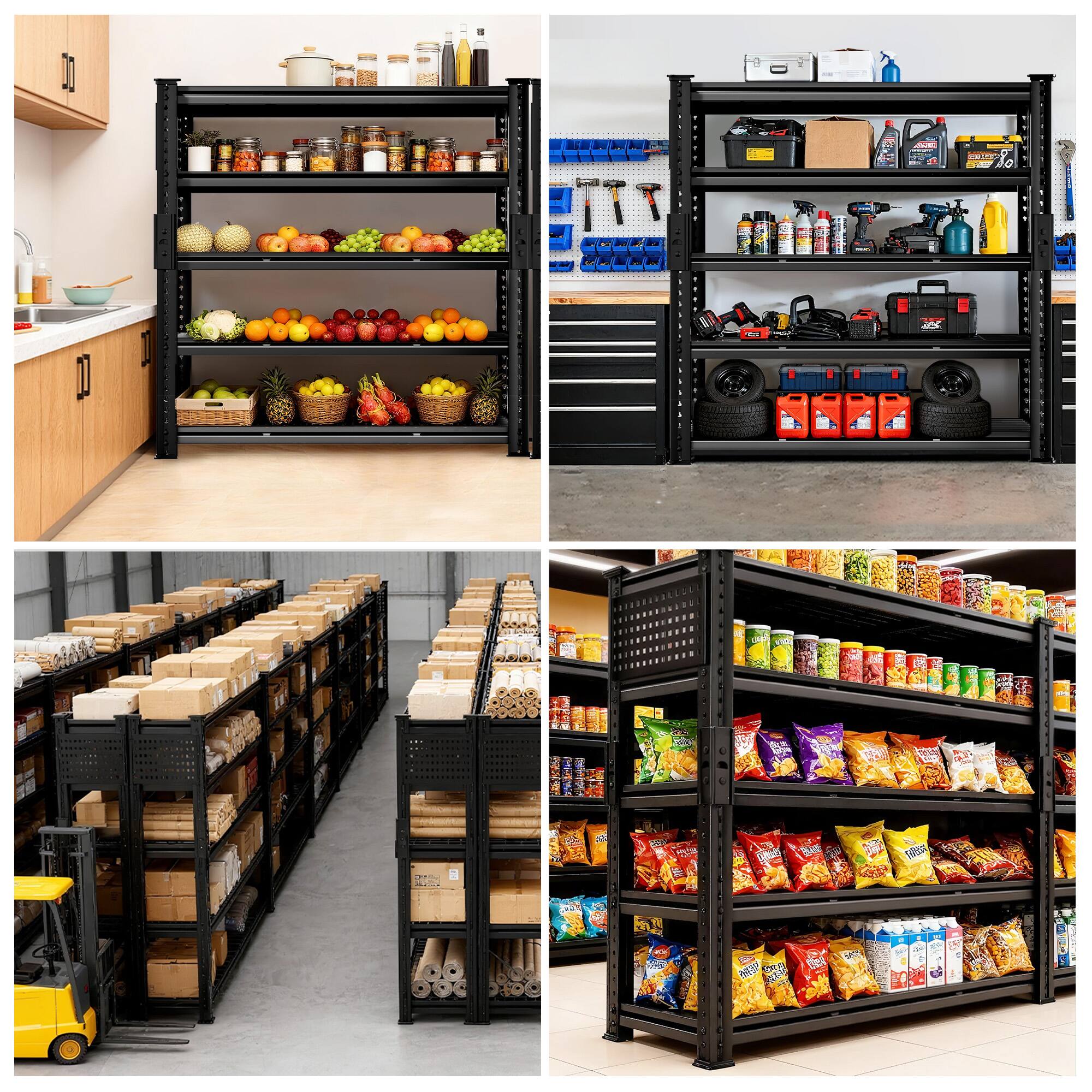 Alt View 4. Silvel - SILVEL 72" H Heavy Duty Grid Storage Shelves, 4000LBS 5 Tier Adjustable Metal Shelving, 48" W x 72" H x 24" D - Black.
