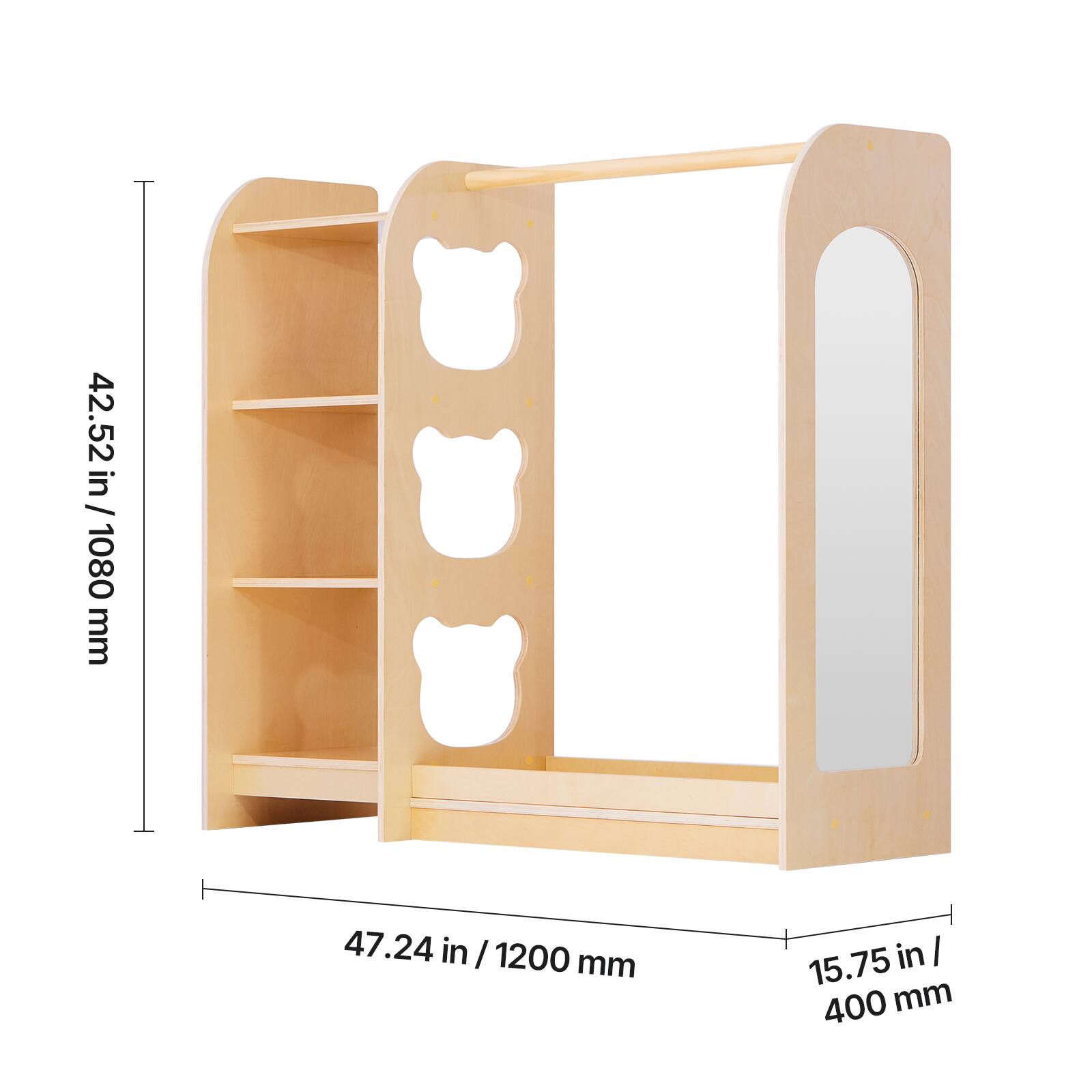 42.52 in / 1080 mm  
47.24 in / 1200 mm  
15.75 in / 400 mm