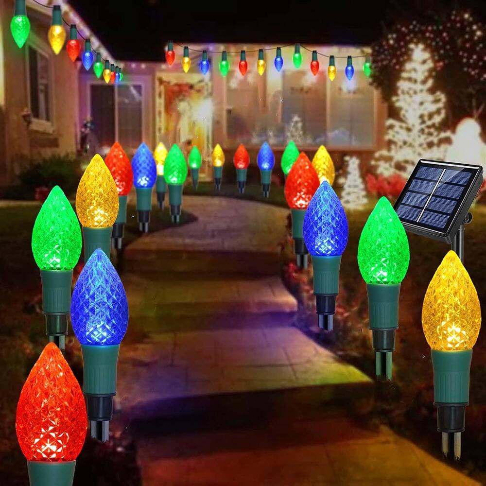 MOSZAR LLC - 20-Pack Waterproof Solar C9 Strawberry Christmas Garden Stake Lights - Multicolor