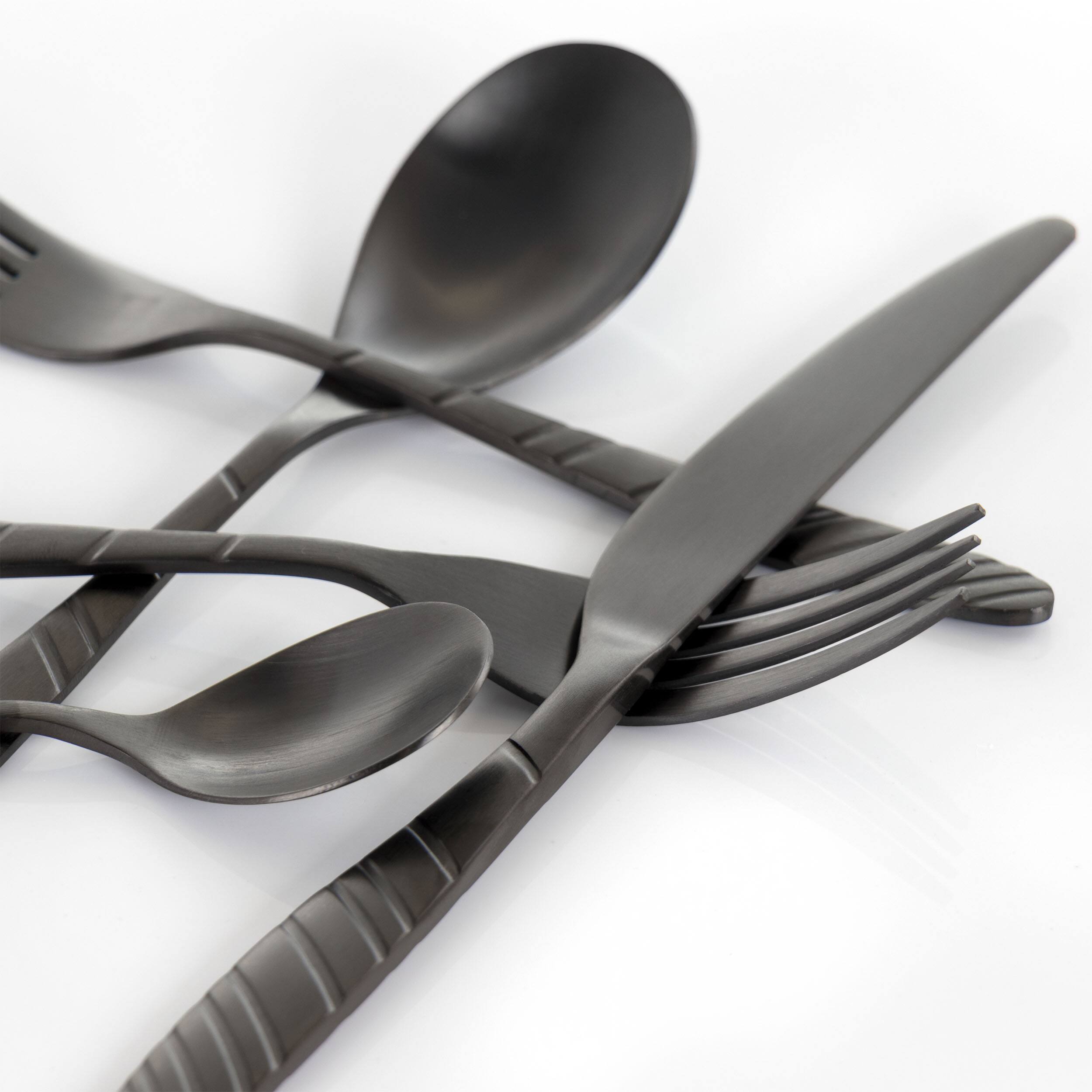 Alt View 2. MegaChef - MegaChef La Vague 20 Piece Flatware Utensil Set, Stainless Steel Silverware Metal Service for 4 in Matte Black - Black.