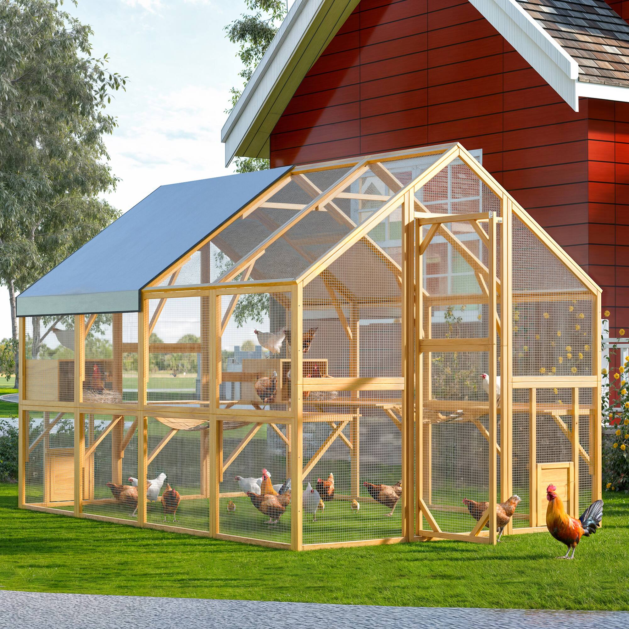 Alt View 5. FUFU & GAGA - Wooden Outdoor Animal Pen for Chickens, Rabbits, Ducks - Multi-Level Habitat with Weatherproof Roof & Triple Access.