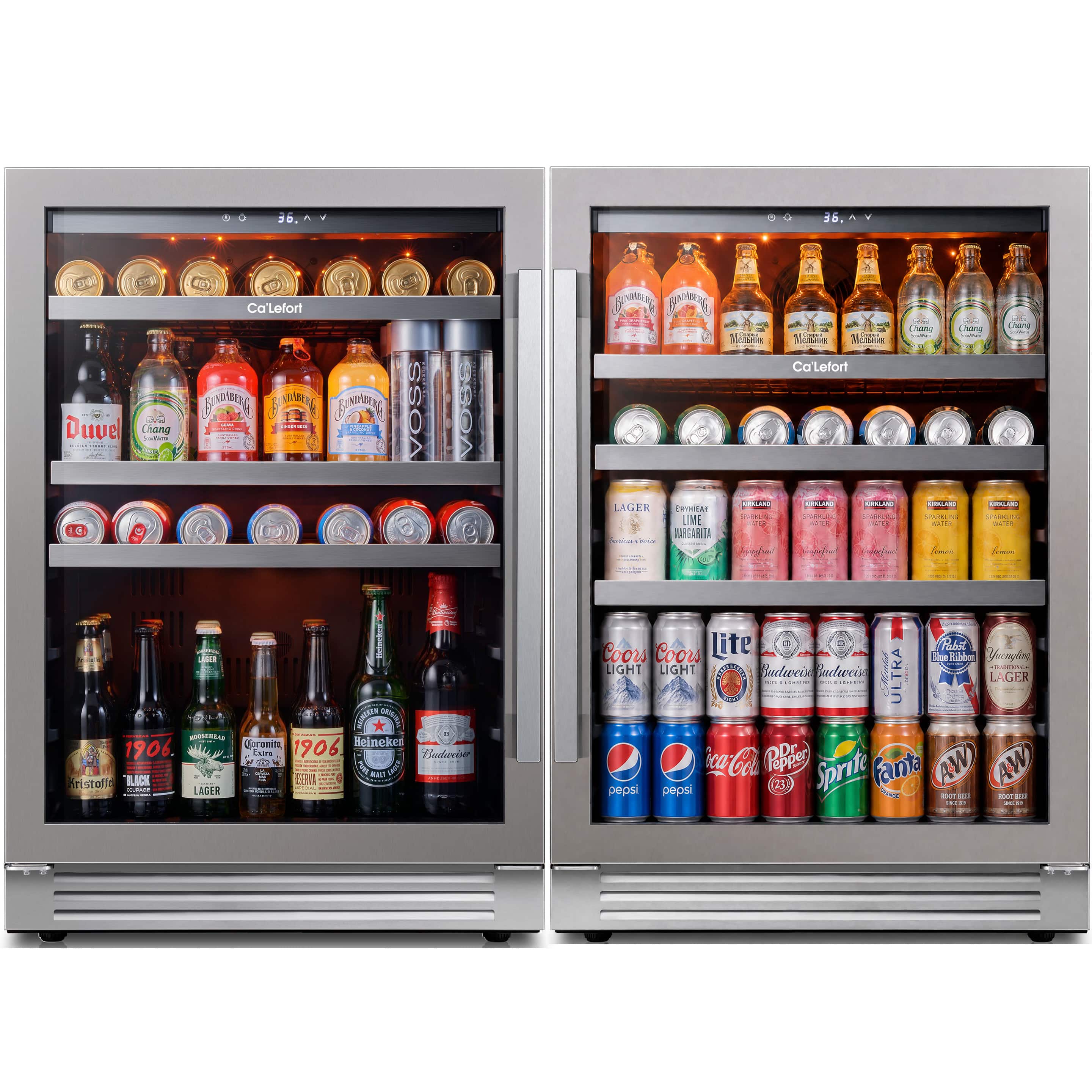Ca'Lefort - 48 inch Beverage Refrigerator, 360 Cans Built-in Beverage Cooler, 34-54 ℉, 3 Color LED Drink Cooler with Glass Doors - Stainless Steel