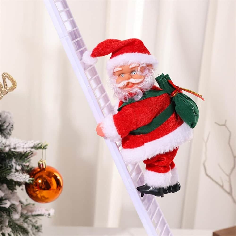 MOSZAR LLC - Electric Santa Climbing Ladder Christmas Decor with Music - Red