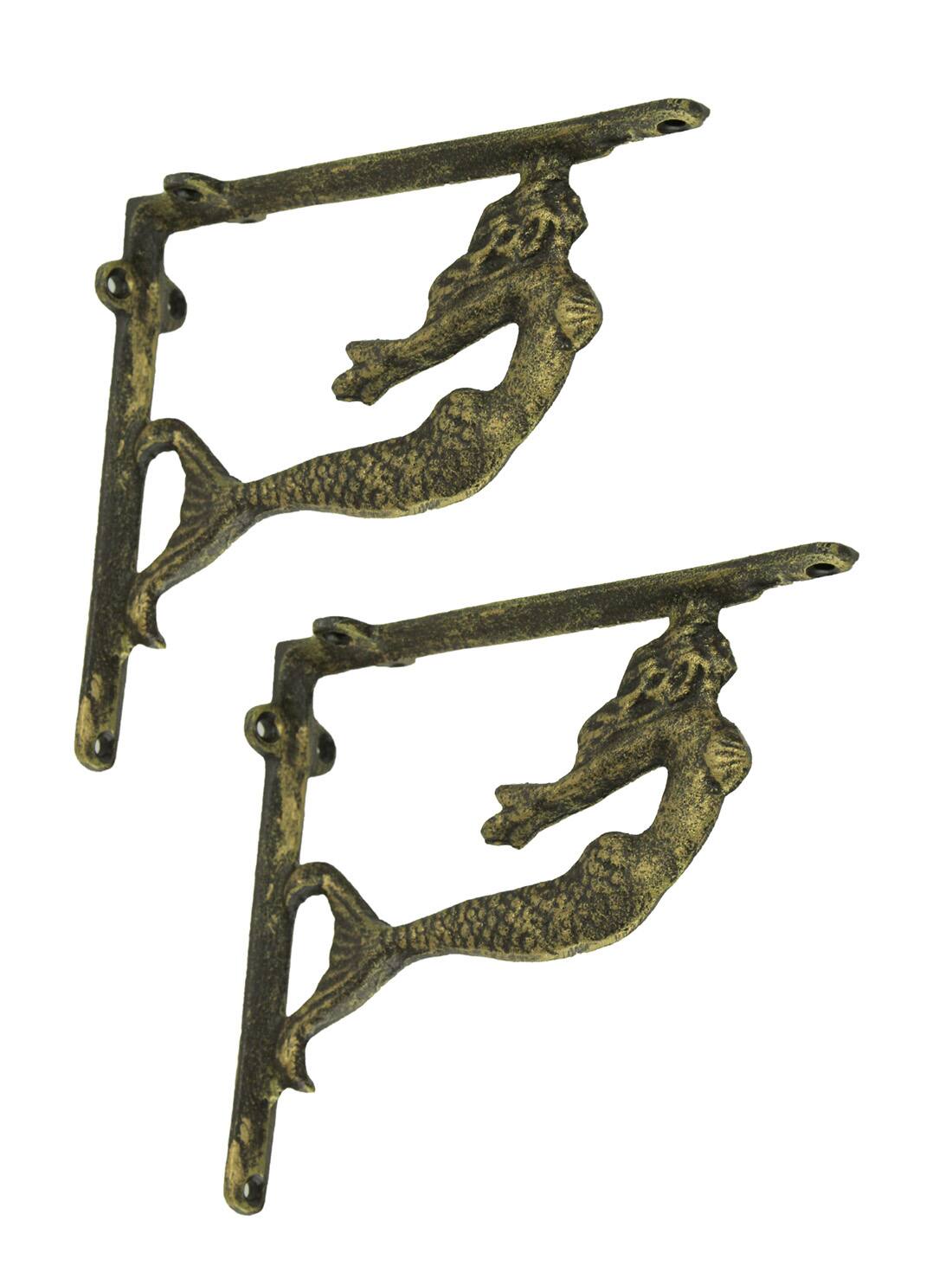 Front. Zeckos - Cast Iron Swimming Mermaid Wall Shelf Bracket Coastal Decor Set of 2, Bronze - Bronze.