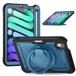Dteck - Heavy Duty Shockproof Case for Apple iPad mini (A17 Pro) 2024/mini 6th Gen 8.3-Inch,Rugged Stand Cover+Shoulder Strap - Navyblue