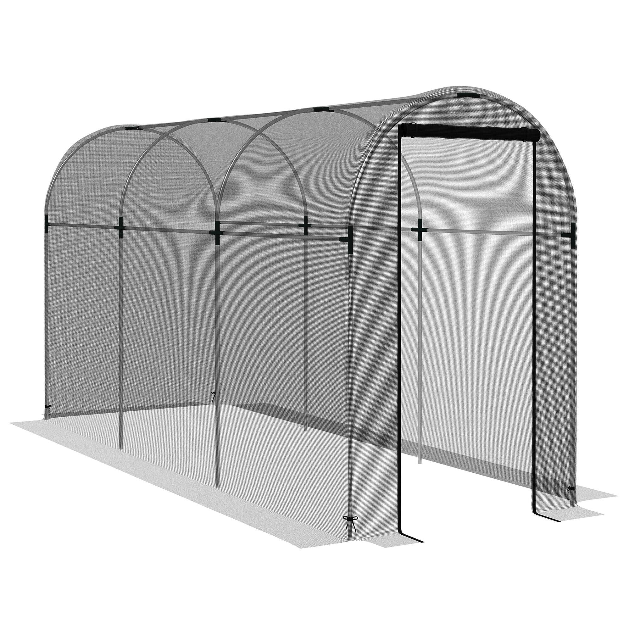 Front. Outsunny - 4' x 12' Crop Cage, Plant Protection Tent with Zippered Door and Galvanized Steel Frame - Black.