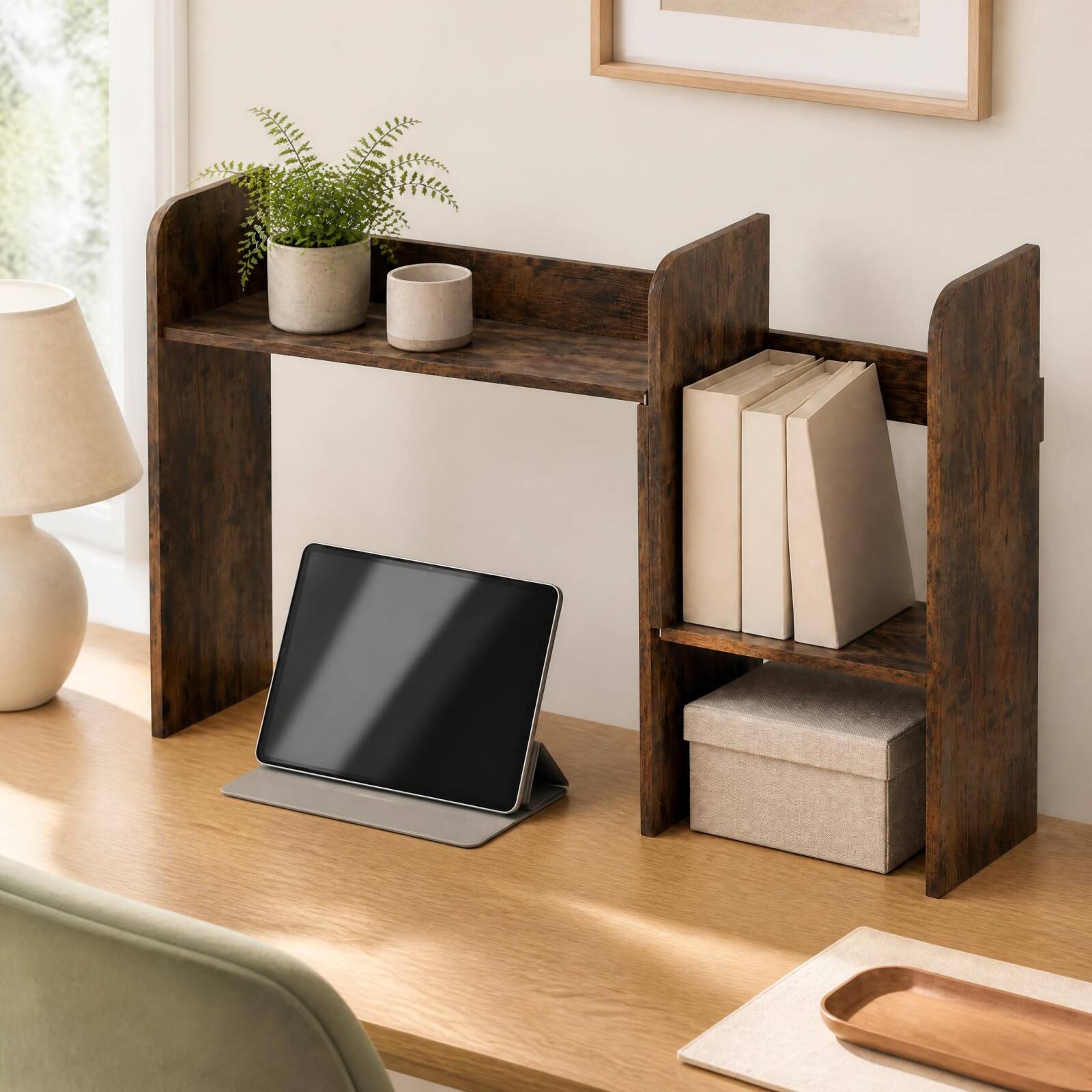 Alt View 3. Costway - Costway Countertop Bookcase Storage Hutch for Computer Desk, Modern Organizer for Home Office - Rustic Brown.