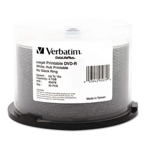 Verbatim - 95079 4.7 GB 16x DVD-R DataLife Plus Printable Recordable Disc - (50/Pack) - White