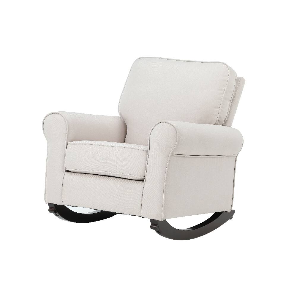 Back. Loheer - Loheer Beige Fabric Rocking Chair Wooden Legs Upholstered Rocker - Beige.