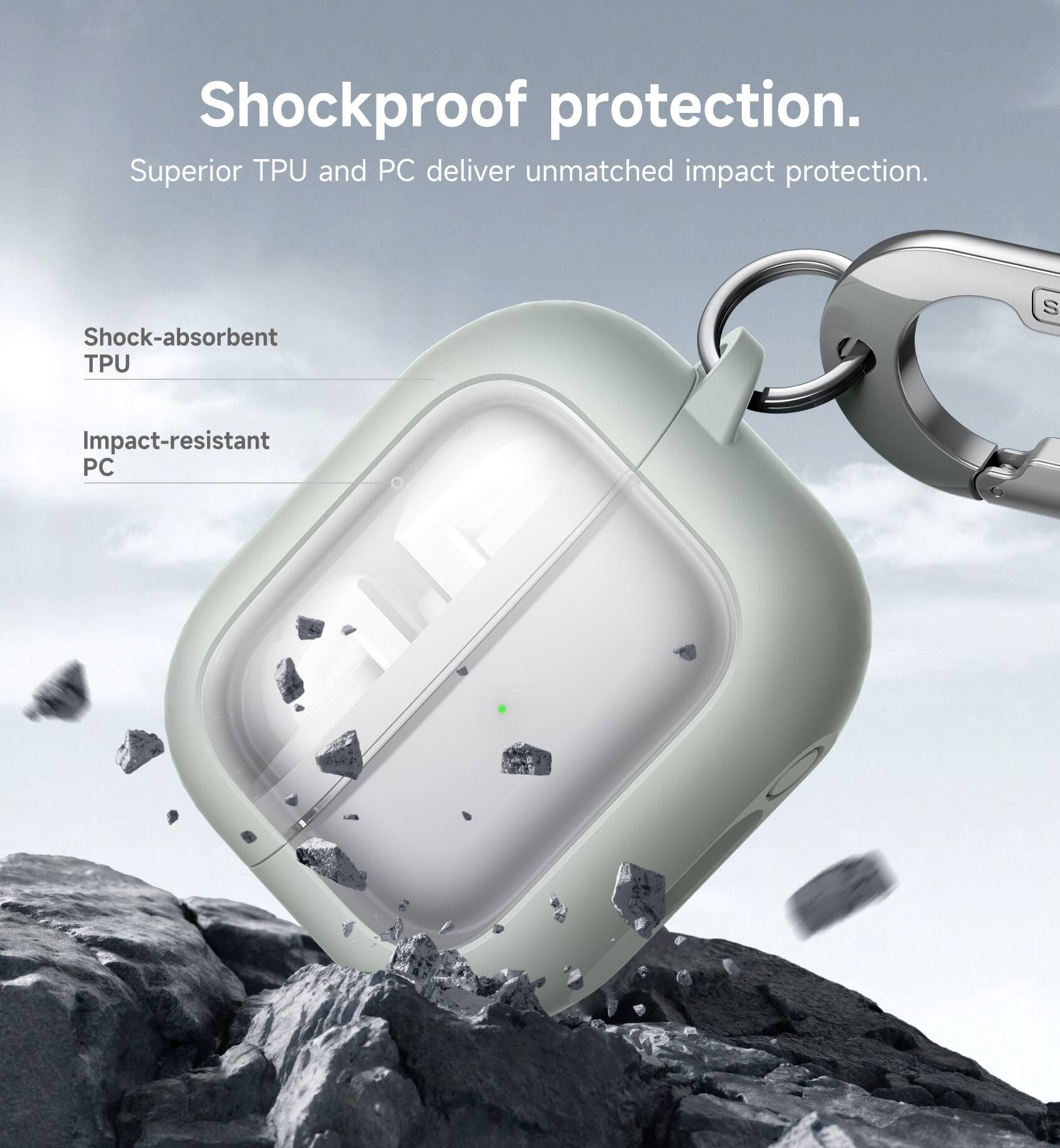 Shockproof protection. Superior TPU and PC deliver unmatched impact protection. Shock-absorbent TPU. Impact-resistant PC.