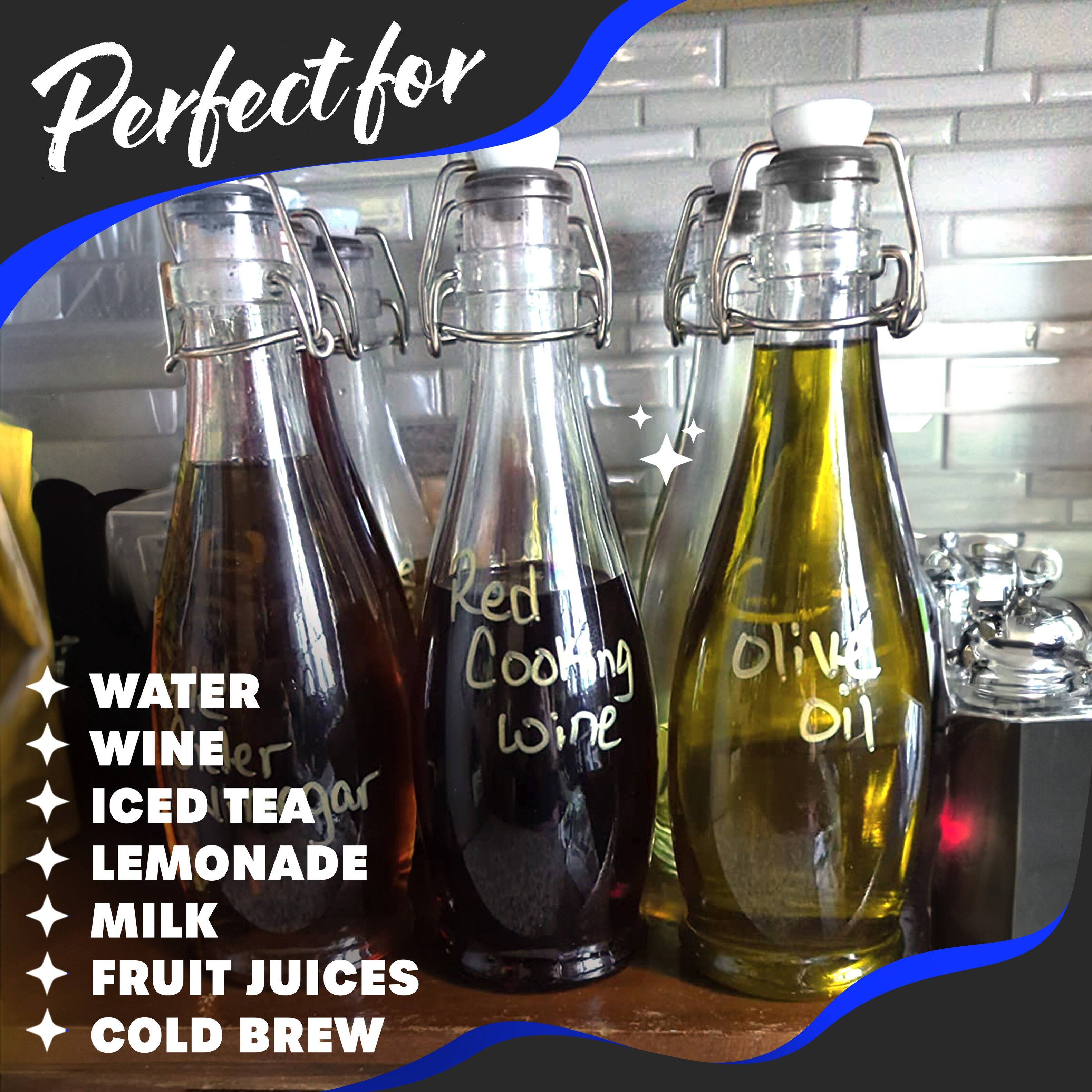 Perfect for

- Red Cooking wine
- Olive Oil
- Water
- Wine
- Iced Tea
- Lemonade
- Milk
- Fruit Juices
- Cold Brew