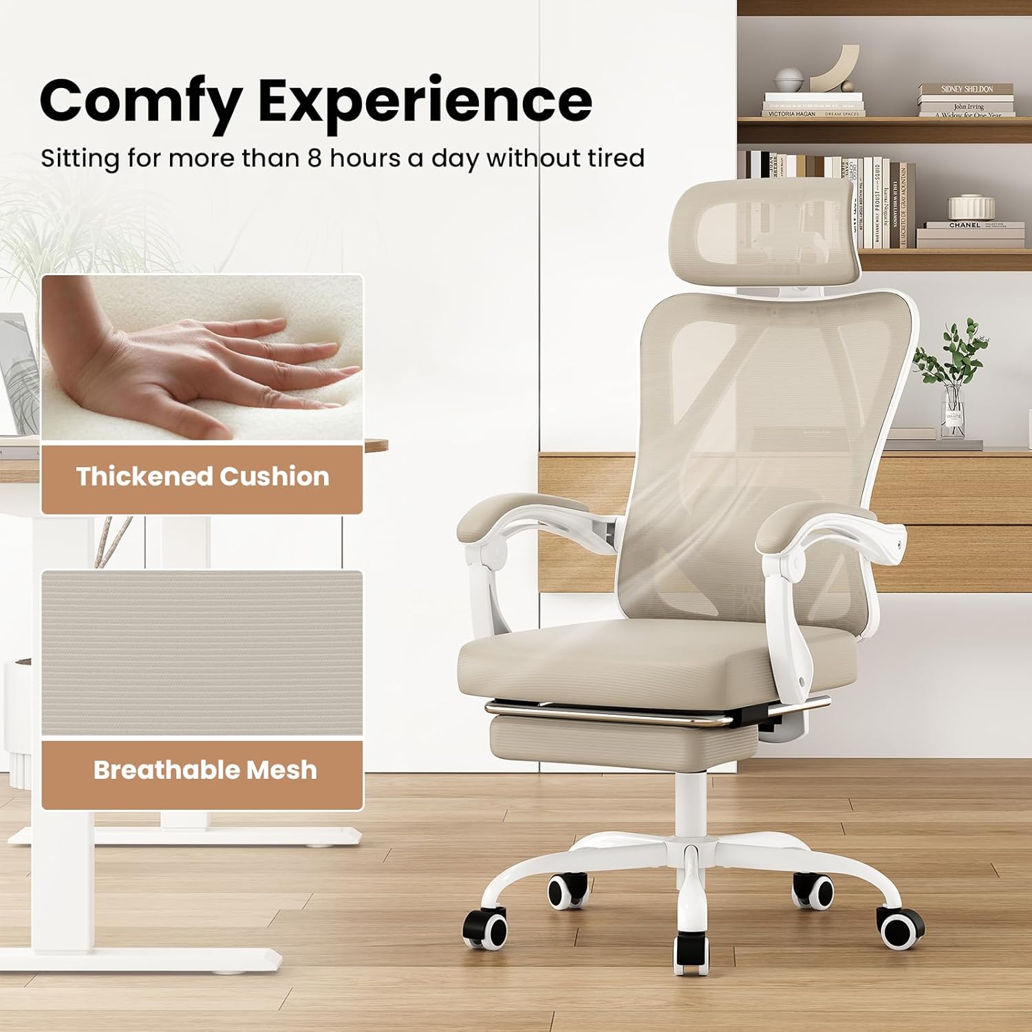 Comfy Experience  
Sitting for more than 8 hours a day without tired

Thickened Cushion  
Breathable Mesh