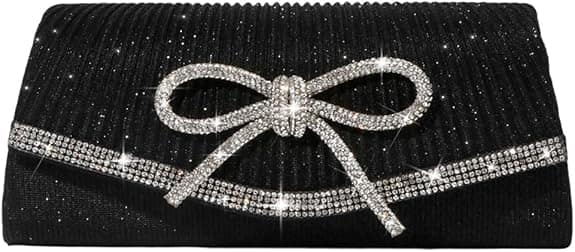 Vulpecula Spade - Bow Evening Bag Sparkly Clutch Purses for Women Wedding Glitter Rhinestone Party Prom Purse Dressy Clutch Bags - Black