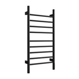 YOSIMFUR - Smart Electric Towel Warmer 9-Bar 150W Wall Mounted with Shelf LED Screen Timer and Plug-In and Hardwire - Black