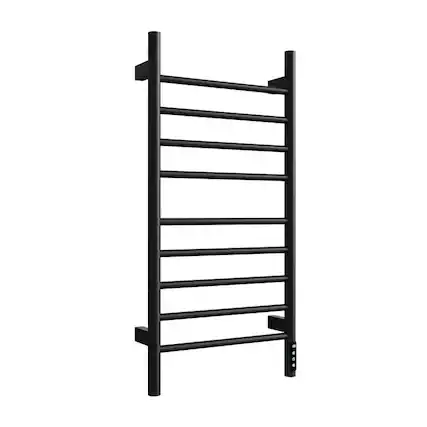 Front. YOSIMFUR - Smart Electric Towel Warmer 9-Bar 150W Wall Mounted with Shelf LED Screen Timer and Plug-In and Hardwire in Black - Black.
