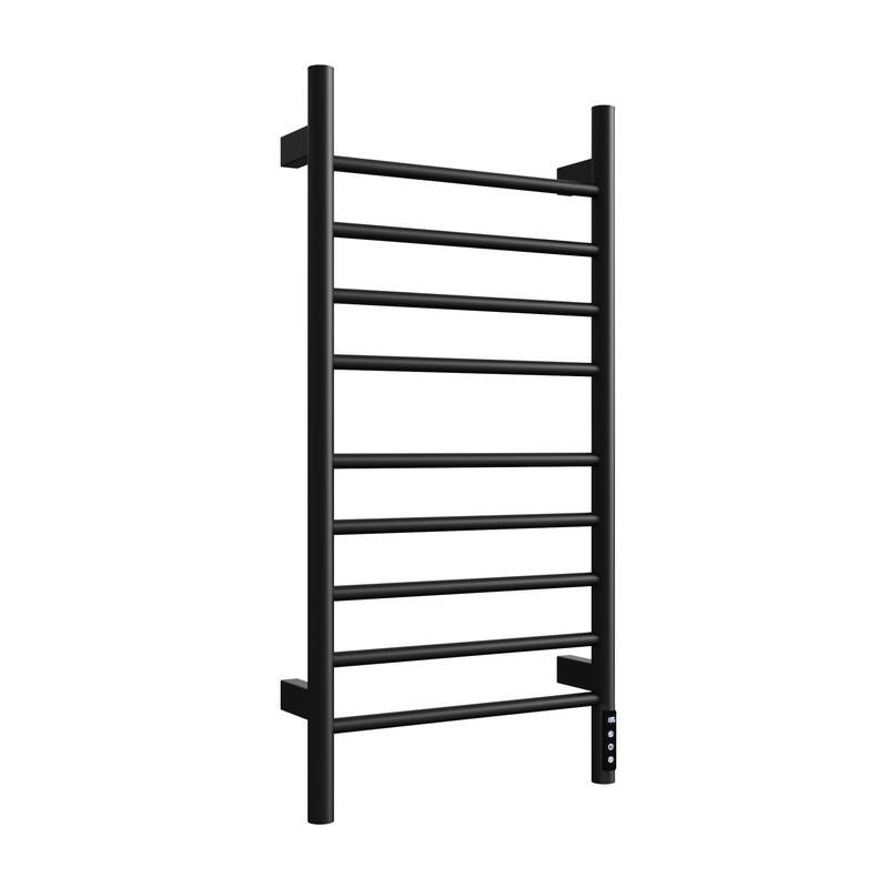 Front. YOSIMFUR - Smart Electric Towel Warmer 9-Bar 150W Wall Mounted with Shelf LED Screen Timer and Plug-In and Hardwire in Black - Black.
