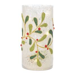BreeBe - Beaded Glass Mistletoe Candle Holder (Set of 2) - White, Gree, Red