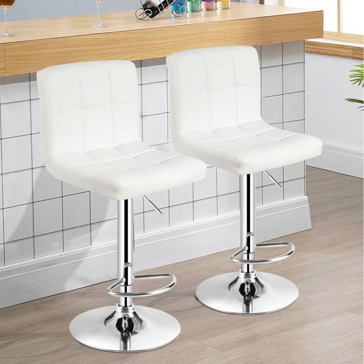 Left. Hivvago - Set of 2 Modern Adjustable Height Bar Stool with White PU Leather Swivel Seat - white.