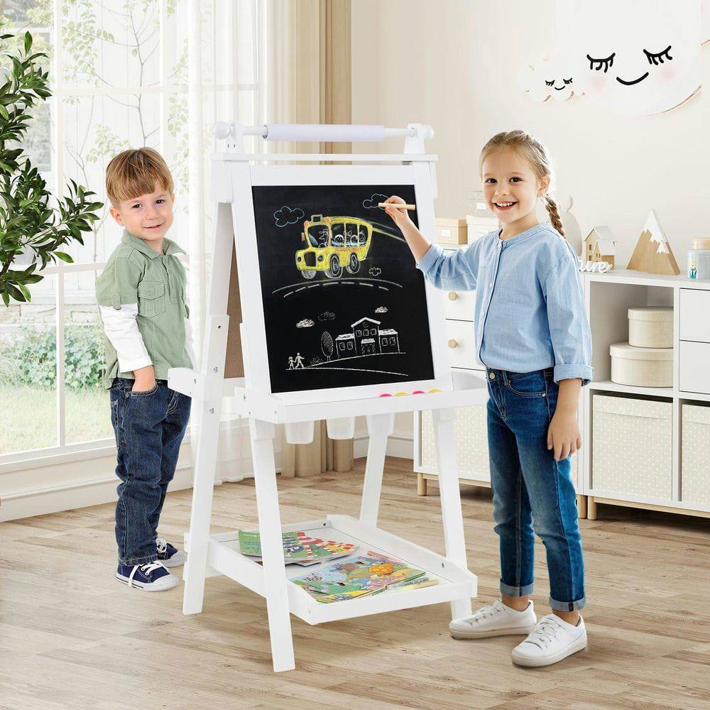 Back. Resenkos - 3-in-1 Double-Sided Kids Art Easel: Chalkboard & Whiteboard - White.