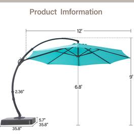 Decksplore - Outdoor Patio Umbrellas with Base, Upgraded 12FT Curvy Aluminum Offset Cantilever Umbrella - Turquoise
