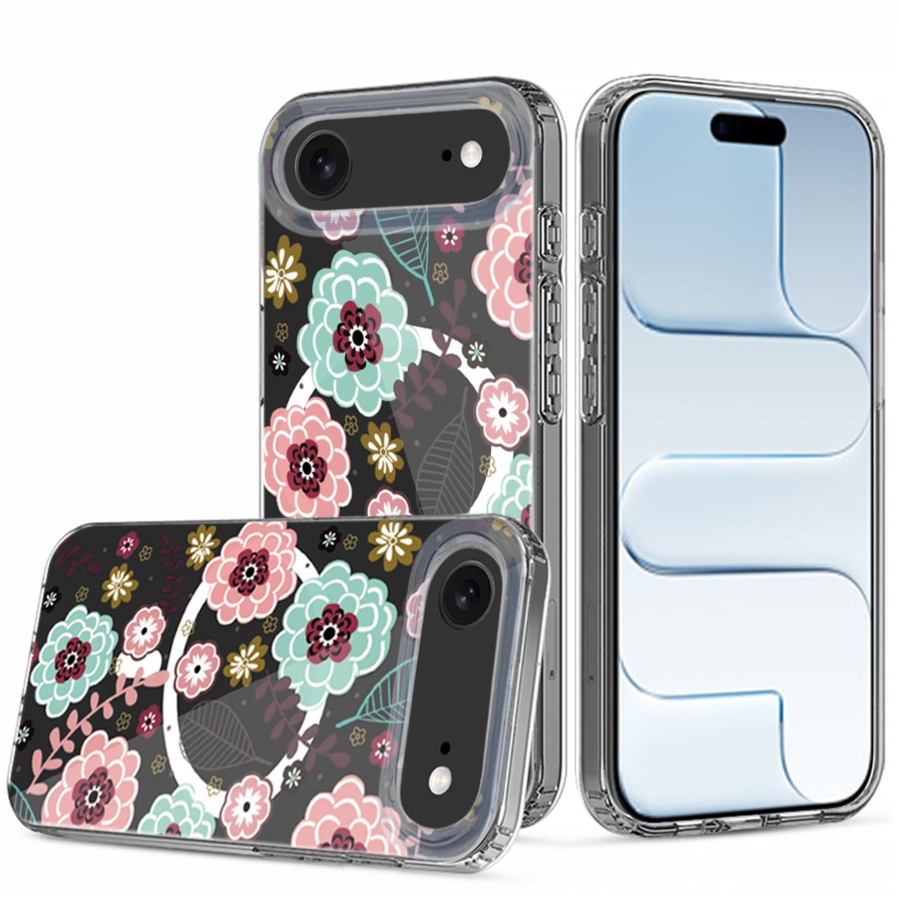 Kitcheniva - Floral Design Hybrid Phone Case With Tempered Glass For iPhone Air - Multicolor