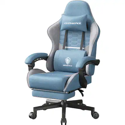 Front. Dowinx - Gaming Chair Fabric Big and Tall with Wide Seat Cushion, Massage Game Chair Cloth with Lumbar Support, 350LB. - Blue grey.
