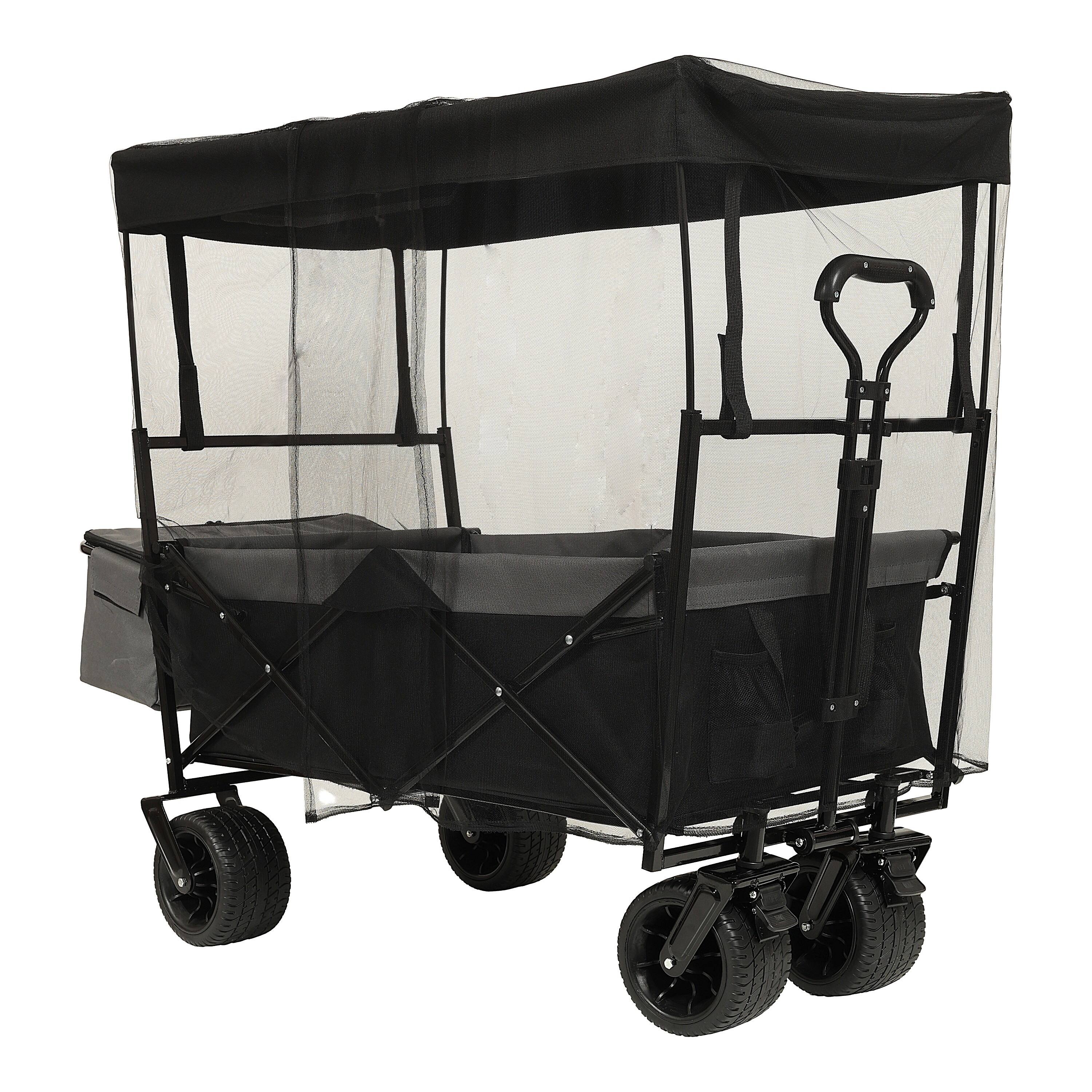 Alt View 5. Mondawe - 480lbs Collapsible Wagon Utility Carts w/ Mosquito Net, Ice Pack, Removable Canopy - Black.