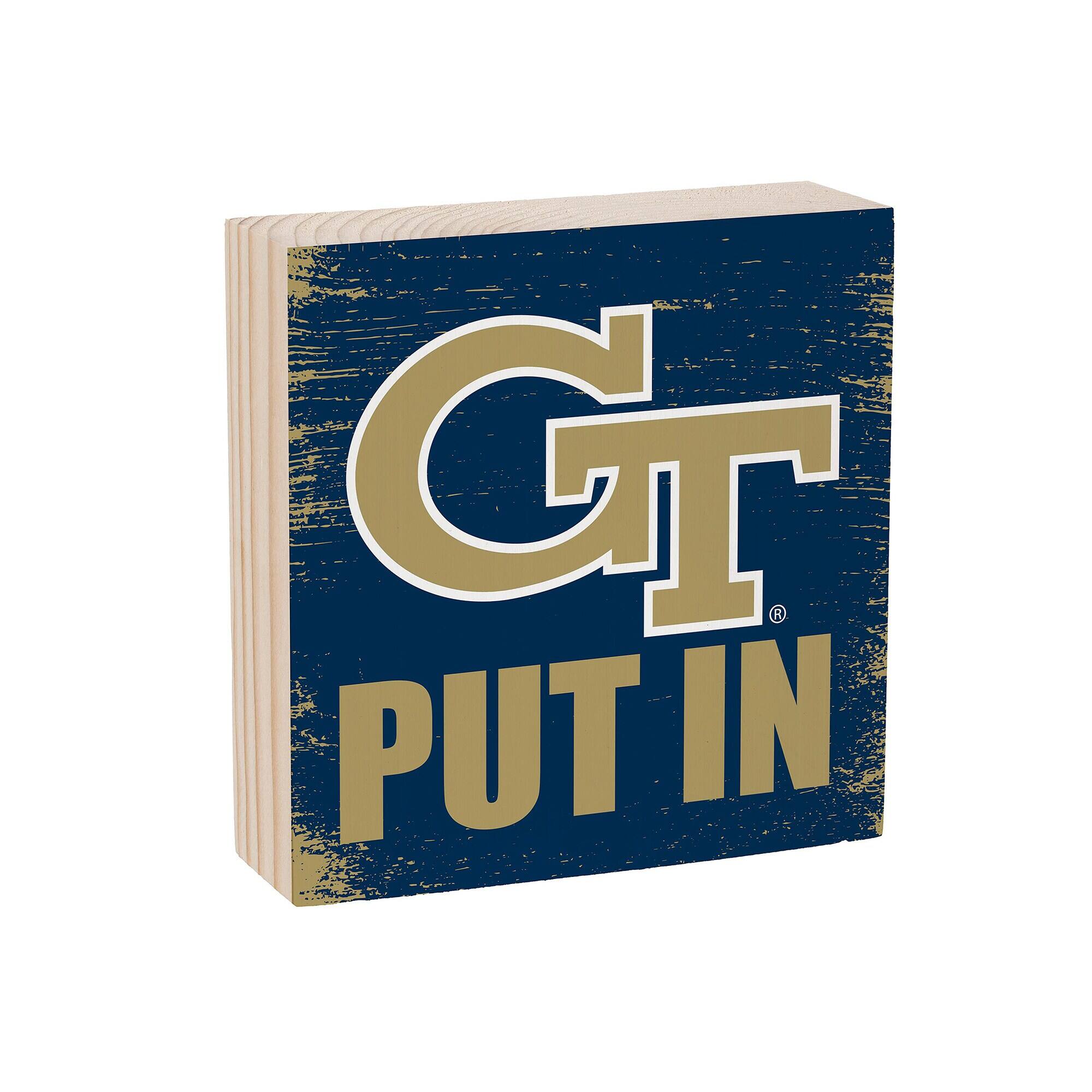 Alt View 1. Evergreen Enterprises - Georgia Tech Yellow Jackets 6" Square Fan Chant Wood Block Shelf Sign - Multicolor.