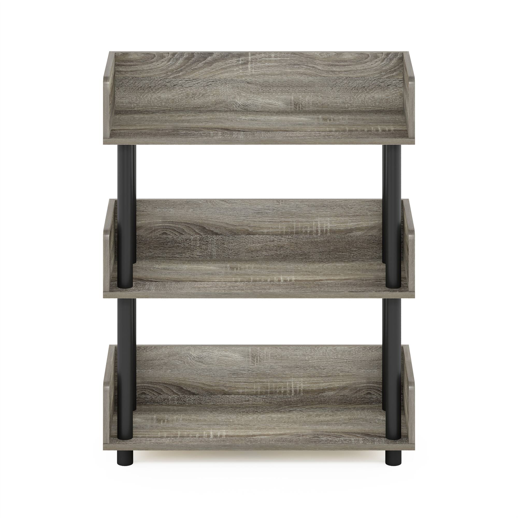 Alt View 2. Furinno - Turn-N-Tube 3-Tier Freestanding Multipurposes Display Rack, Bookshelf, French Oak/Black - French Oak/Black.