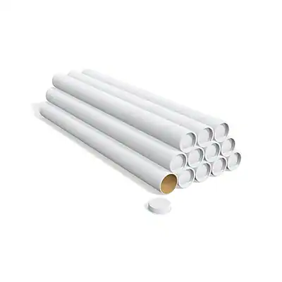 Front. Staples - 3" x 36" Mailing Tube with Caps, 12/Carton - White.