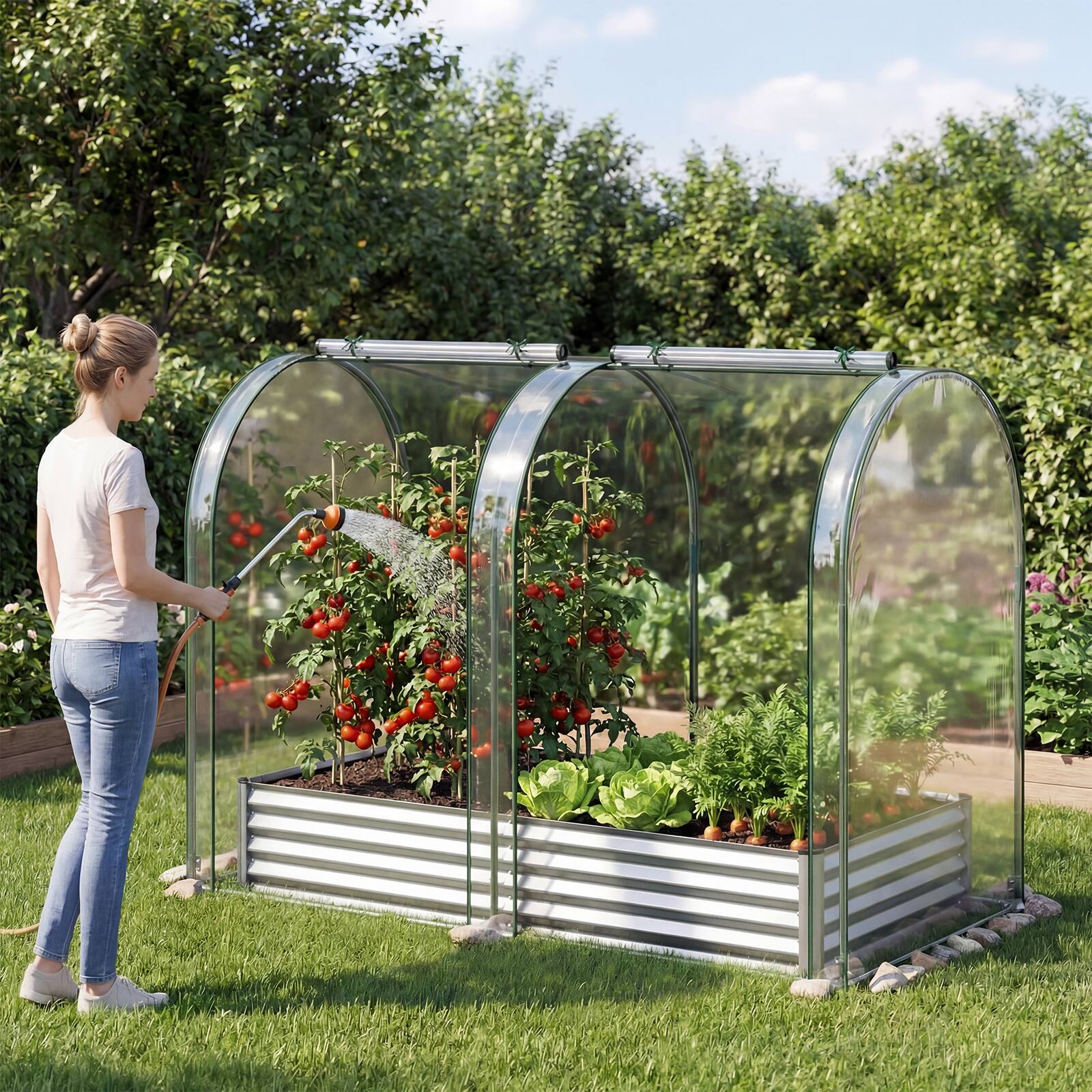 Alt View 3. Gymax - Gymax 6 x 3 x 1 FT Galvanized Raised Garden Bed w/Greenhouse Cover 2 Roll-up Windows Sliver & Transparent - Silver.