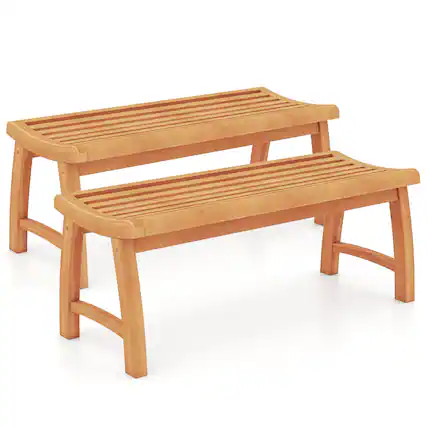 Front. Gymax - Gymax 2PCS 2-Person Patio Garden Dining Bench w/Contoured Slatted Seat 800 lbs Capacity - Yellow.