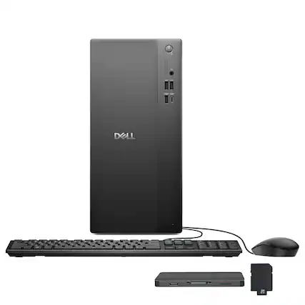 Front. Dell - Dell Tower Desktop,Intel Ultra 7 265,64GB RAM,2TB SSD+1TB Dock Set,Intel UHD Graphics,Keyboard&Mouse,Win 11,Black - Black.