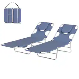 Outsunny - Tanning Chairs with Face Hole, 5-Level Adjustable Outdoor Chaise Lounge Chair with Pillow for Beach - Gray