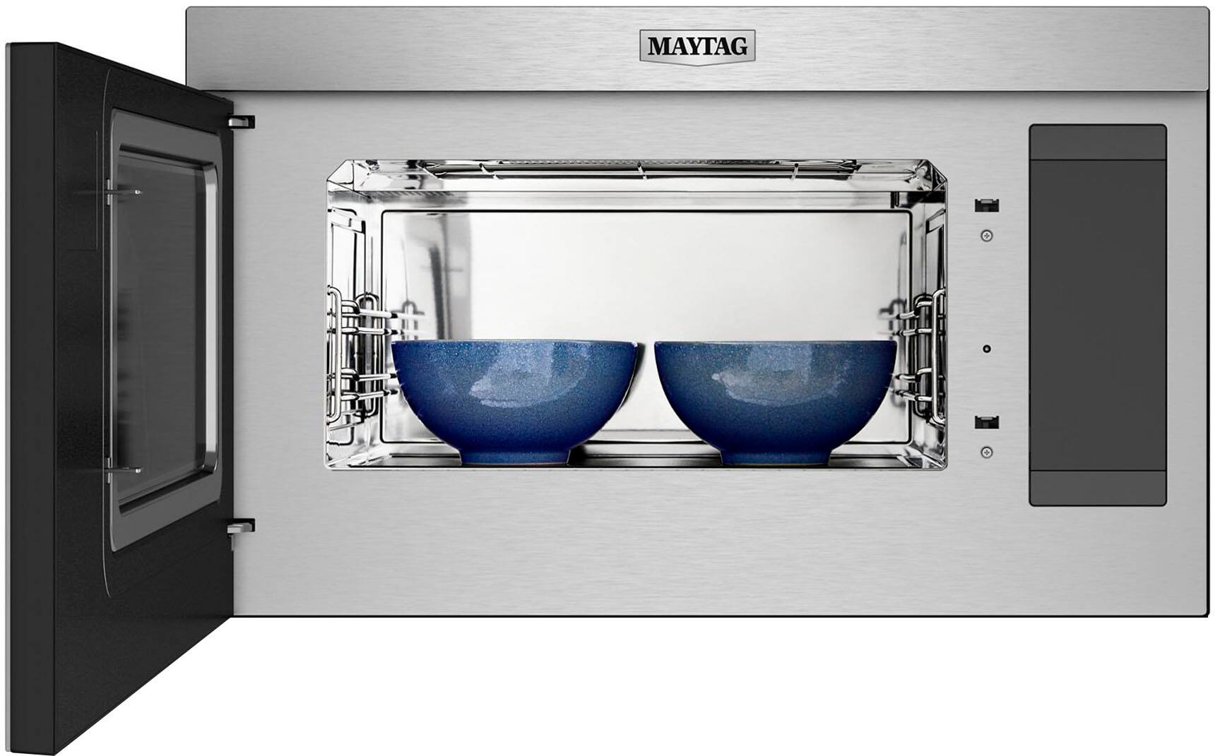 Left. Maytag - 1.1 Cu. Ft. Flush Mount Over-the-Range Microwave with Sensor Cooking and Toaster Oven.