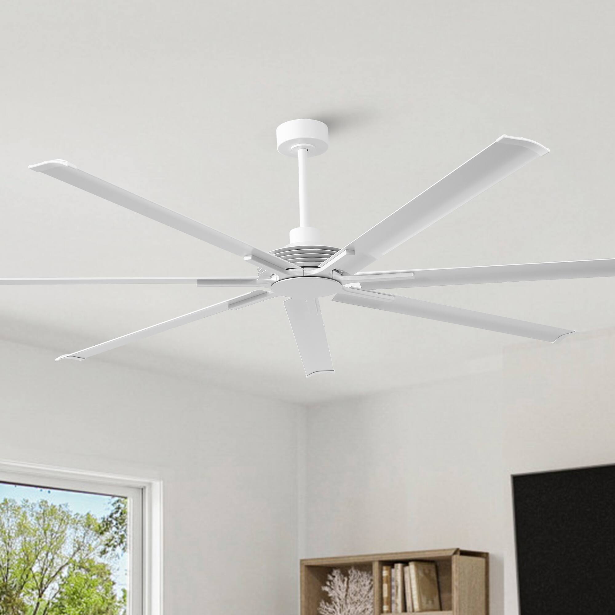 Back. Parrot Uncle - 84" Industrial Aluminum Warehouse Extra Large Ceiling Fan with Remote - White.