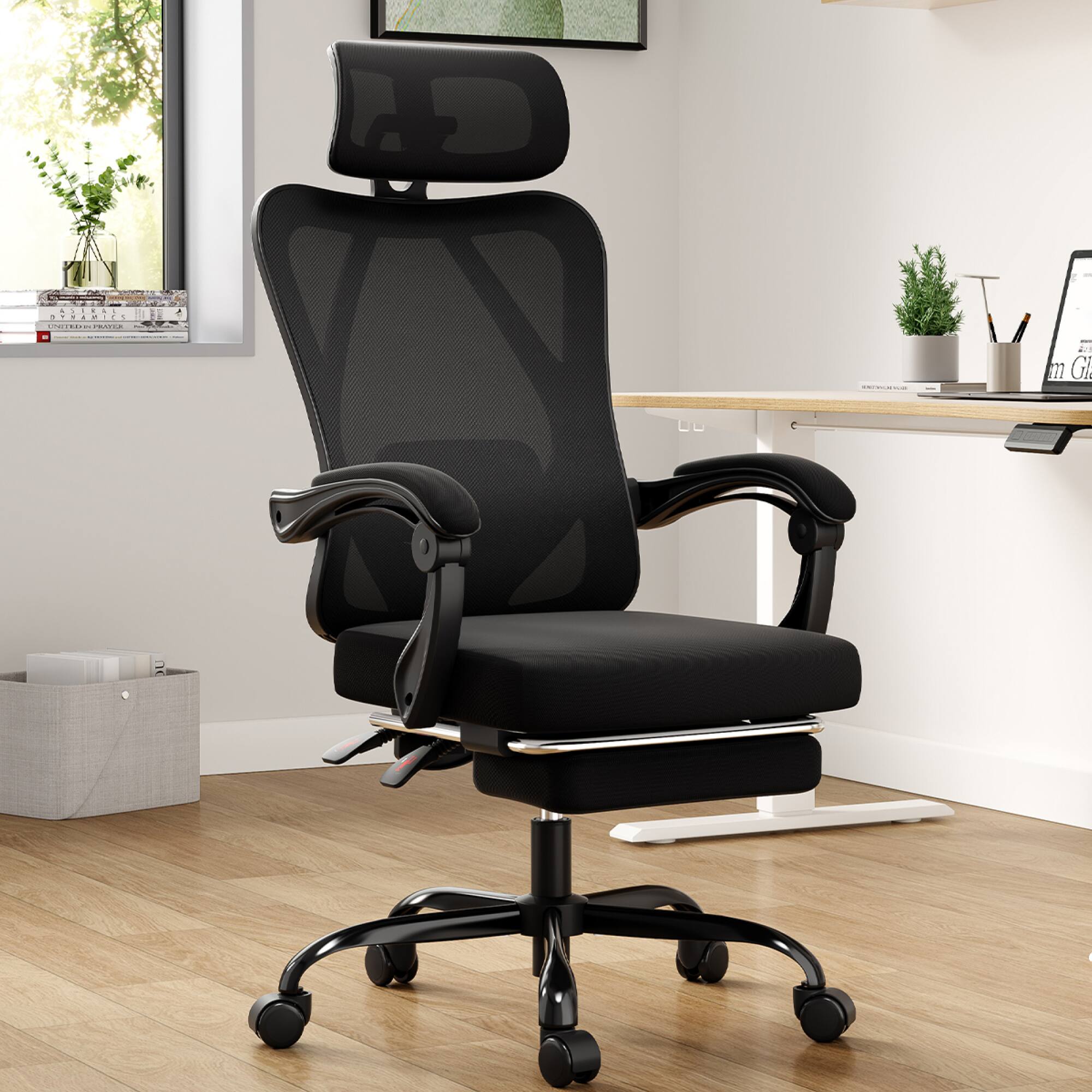 Alt View 4. GOODSILO - Ergonomic High-Back Mesh Office Chair with Adjustable Lumbar Support and Retractable Footrest for Home and Office Use - Black.