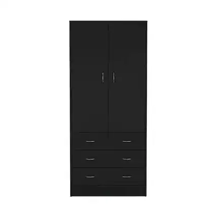 Front. TuHome - Taly 2 Doors 3 Drawers Armoire Black Black MDF - Black.
