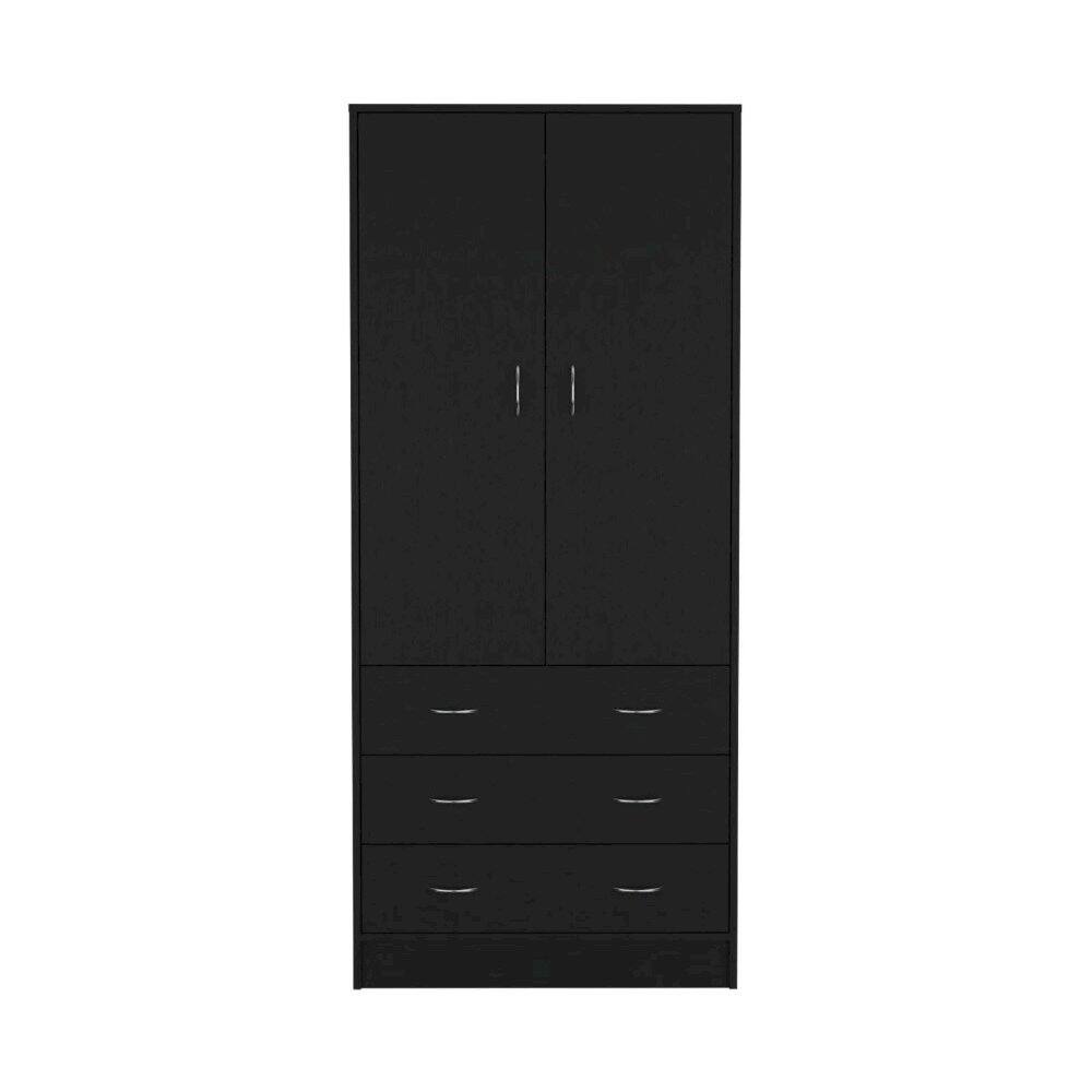 Front. TuHome - Taly 2 Doors 3 Drawers Armoire Black Black MDF - Black.