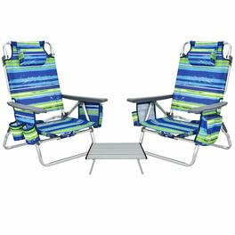 Kadyn - 2 Packs 5-Position Outdoor Folding Backpack Beach Table Chair Reclining Chair Set, Backpack Folding Beach Chairs - Blue