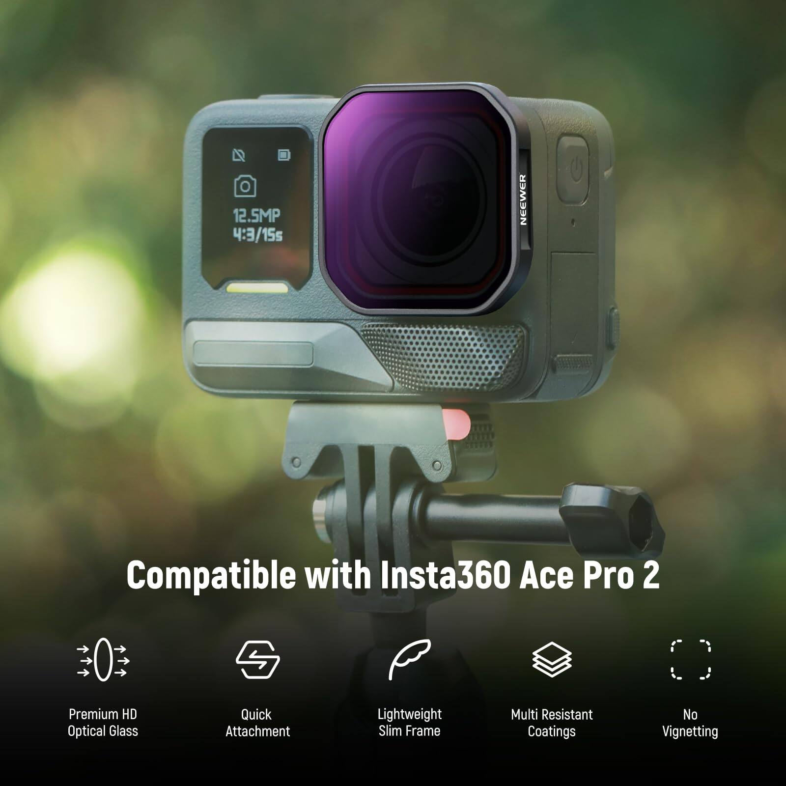 12.5MP 4:3/15s NEWEVER Compatible with Insta360 Ace Pro 2 S Premium HD Optical Glass Quick Attachment Lightweight Slim Frame Multi Resistant Coatings No Vignetting