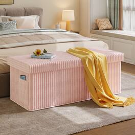Pinmoco - Pinmoco- Corduroy Ottoman Plush Foldable Bench with Free Cozy Blanket - Pink