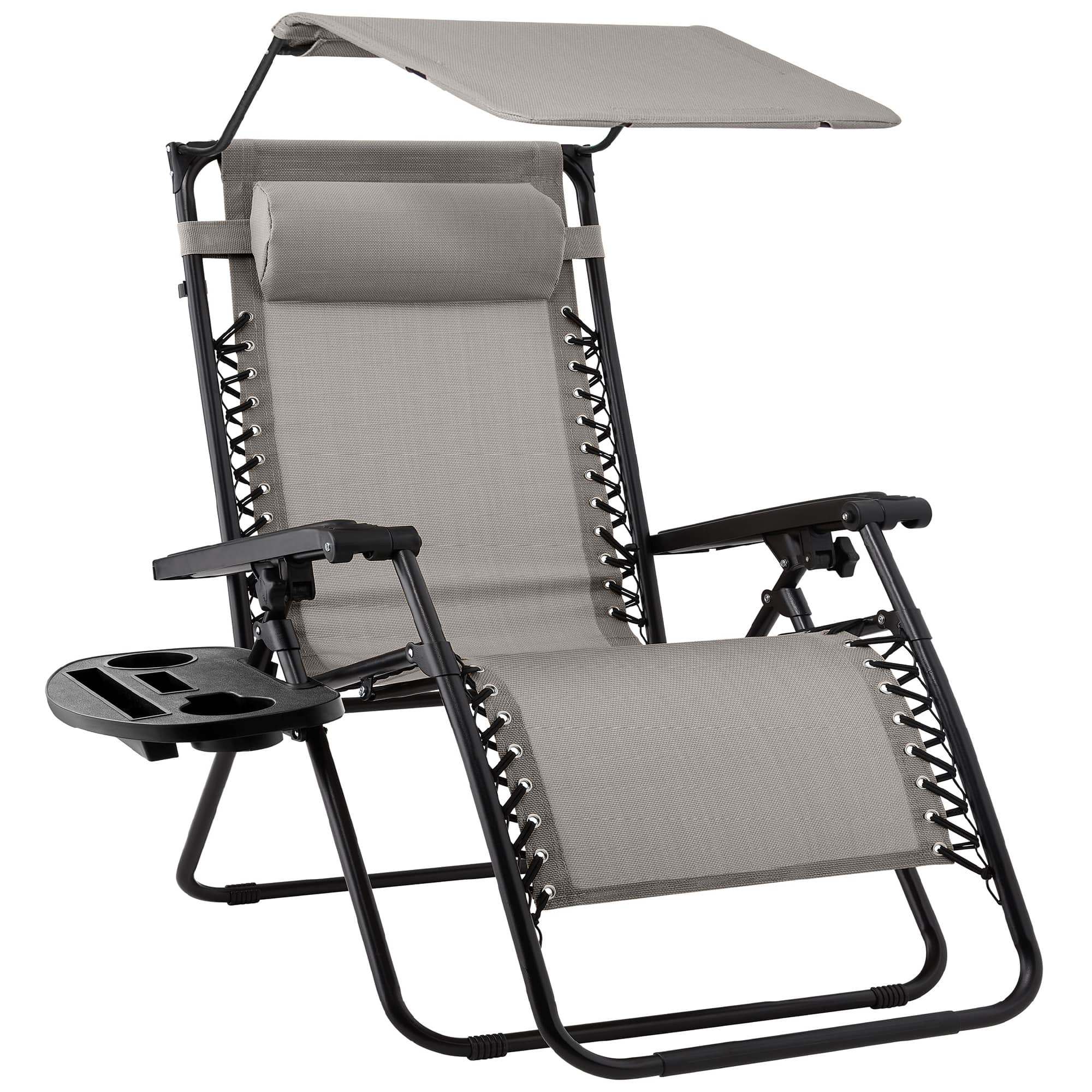 Front. Best Choice Products - Best Choice Products Folding Zero Gravity Recliner Patio Lounge Chair w/ Canopy Shade, Headrest, Tray - Ice Gray - Ice Gray.